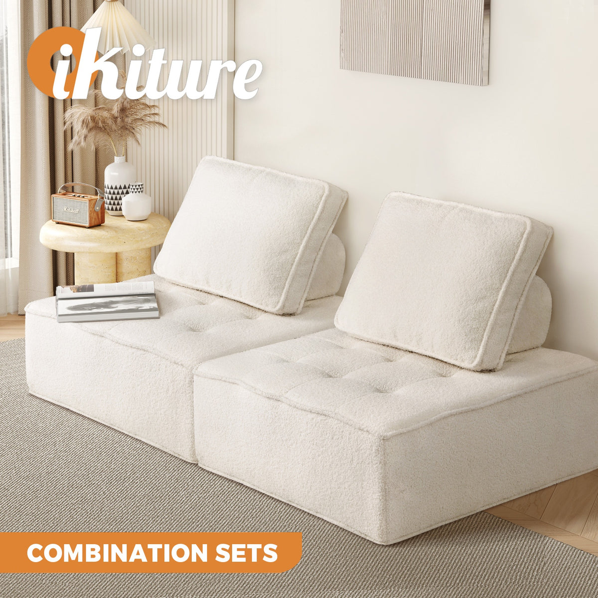 Oikiture 2PCS TOFU Modular Sofa Lounge Chairs Armless Sherpa White - product image 1