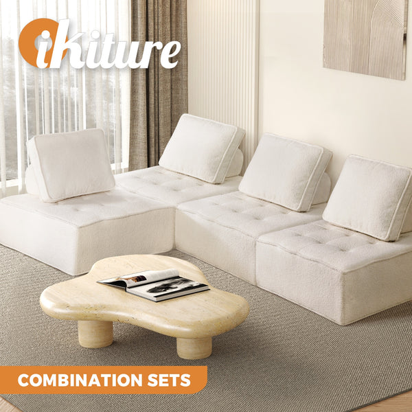 Oikiture 4PCS TOFU Modular Sofa Lounge Chairs Armless Sherpa White