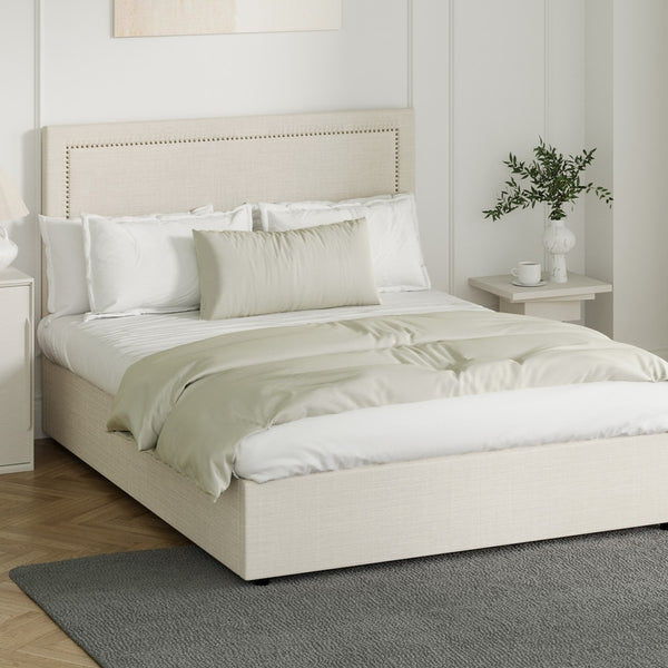 Oikiture Fabric Gas-Lift Bed Frame - Beige