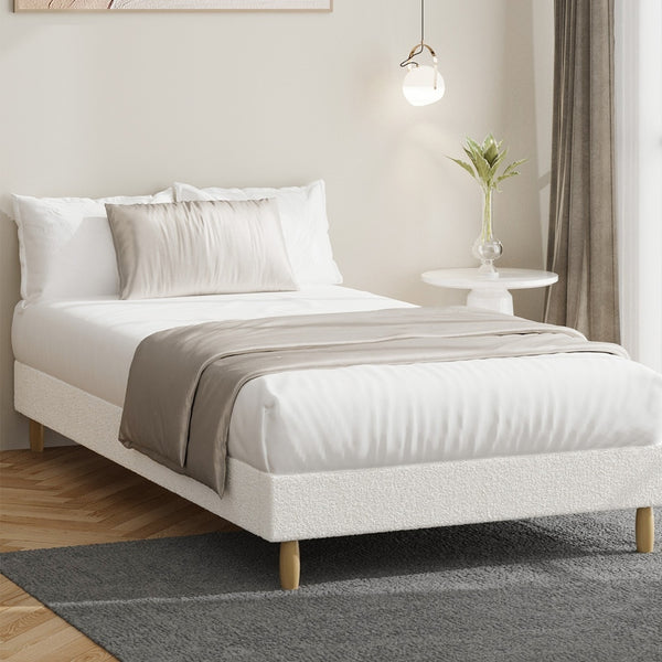 Oikiture White Boucle Bed Frame