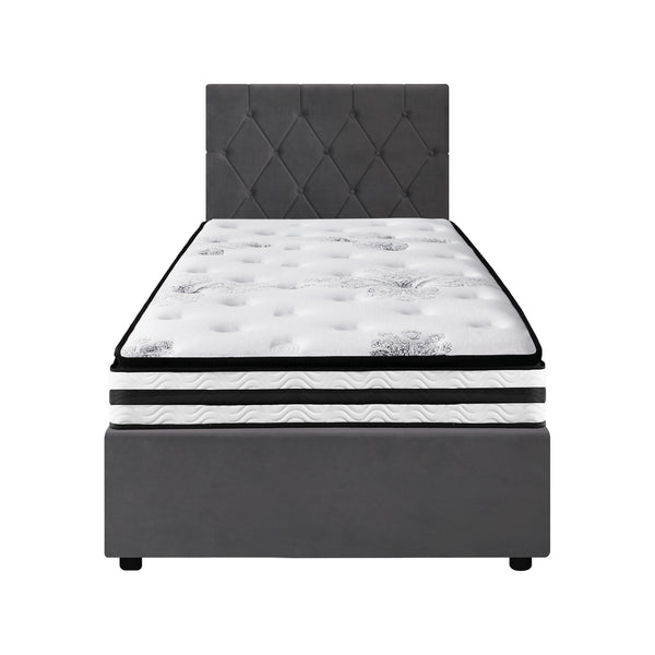 Oikiture Gas-Lift Velvet Bed Frame - King Single