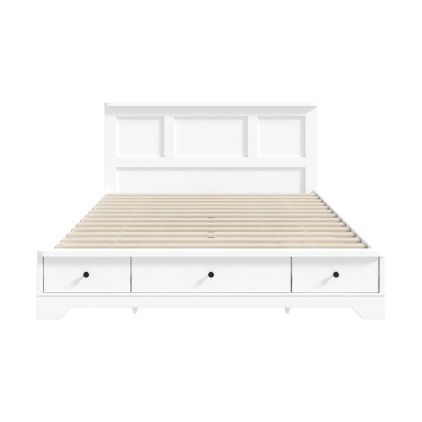 Oikiture Double Wooden Bed Frame Base with 4 Storage Drawers White - product image 3
