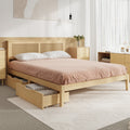 Oikiture Wooden Storage Bed Frame with Drawers - Natural