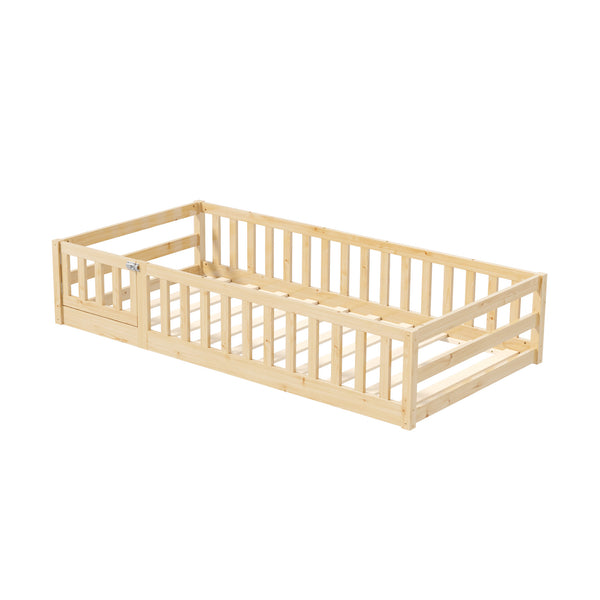 Oikiture Kids Wooden Fence Bed Frame - Natural