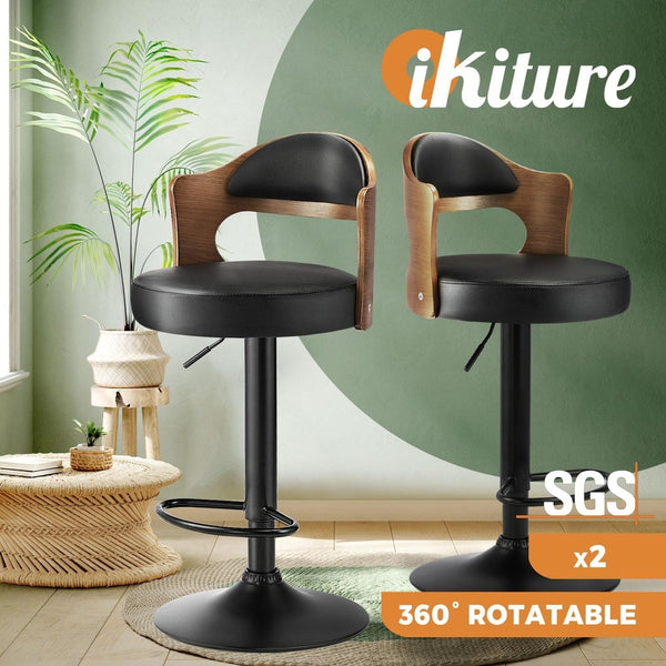 Oikiture Gas Lift Bar Stools Sets of 2 - Black