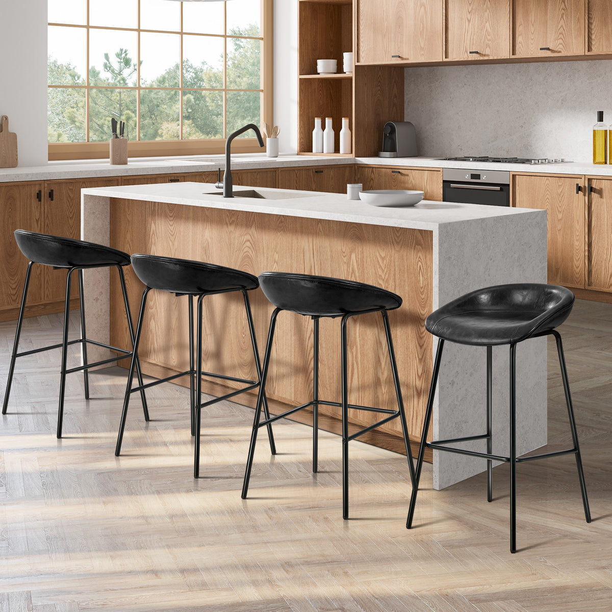 Oikiture 4PCS Bar Stools Dining Chairs with Metal Counter Stool Black