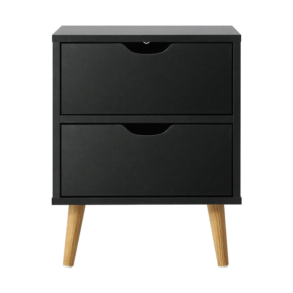 Oikiture 2-Drawer Bedside Table - Black