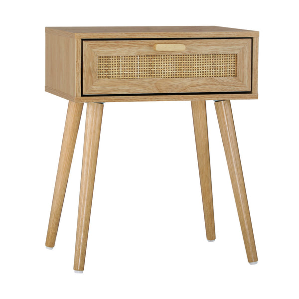 Oikiture Rattan Bedside Storage Table - Wood - Single