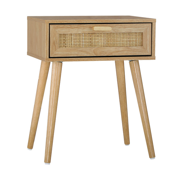 Oikiture Rattan Bedside Storage Table - Wood - Single