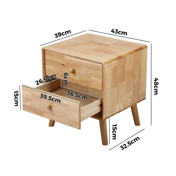 Oikiture Wood Bedside Table - 2-Drawers