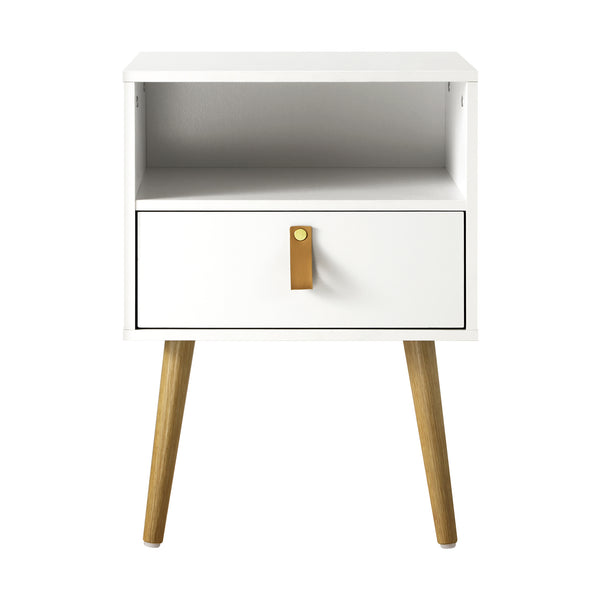 Oikiture 2x Bedside Tables Side Tables with Leather Handles White - product image 3