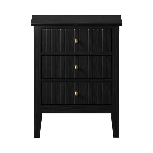 Oikiture 3-Drawer Bedside Table - Black
