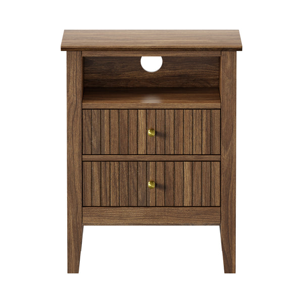 Oikiture Bedside Storage Table - 2-Drawer - Brown