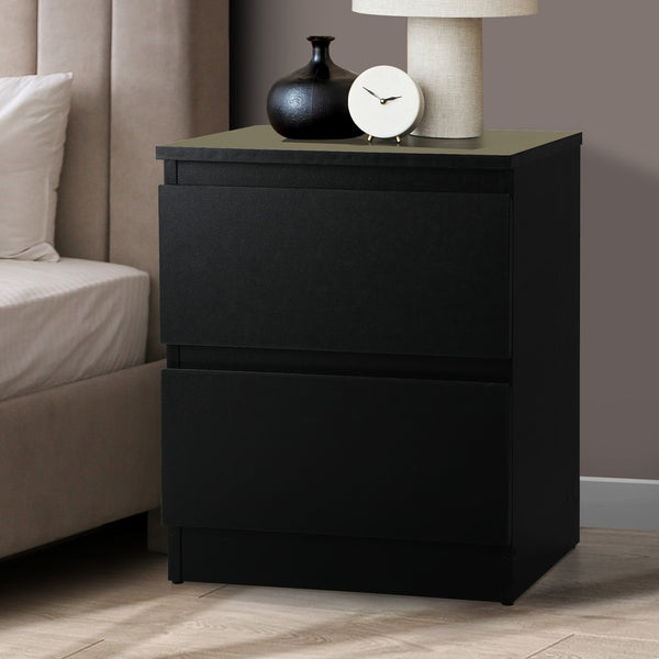 Oikiture Bedside Storage Table - 2-Drawer - Puri - Black