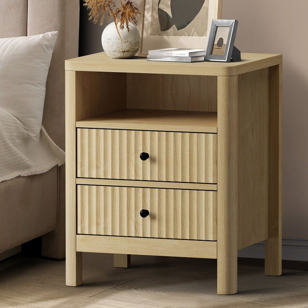Oikiture Bedside Table 2 Drawers