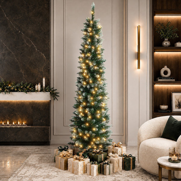 Tinseltown 1.8M Slim LED Christmas Tree Warm Lights Green White
