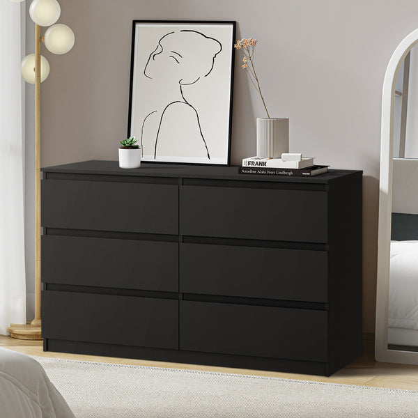 Oikiture 6-Drawer Chest of Drawers - Black