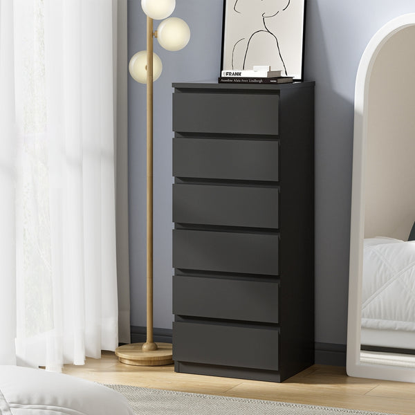 Oikiture 6-Drawer Chest of Drawers - Black