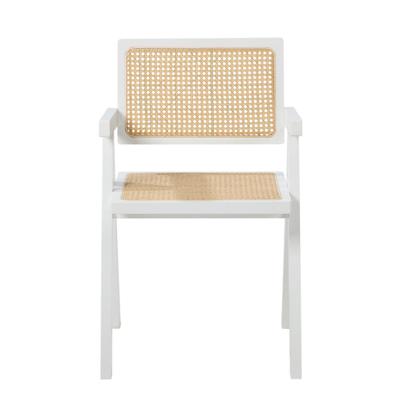 Oikiture Dining Chairs Rattan Chair - White / 2