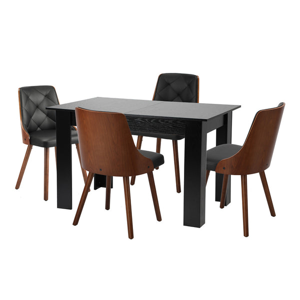 Oikiture 160 cm Extendable Dining Table & 4 Chairs - Black