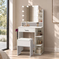 Oikiture Small Dressing Table Set with LED Lighted Makeup Mirror White