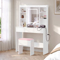 Oikiture Touch Control Dressing Table Set with LED Mirror & Charging Station White