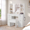 Oikiture Dressing Table Set with LED Bulbs & 7 Drawers White
