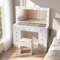 Oikiture Dressing Table Set LED Lights with 11 Drawers White