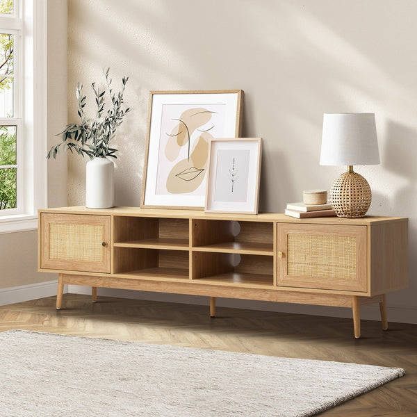 Oikiture Rattan Entertainment Unit TV Stand 180 cm