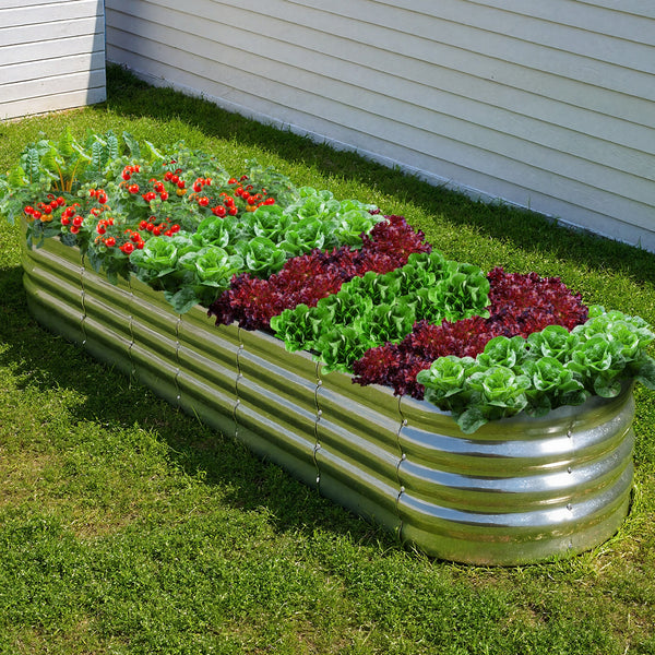 Livsip Oval Raised Garden Bed Galvanised Steel Planter 320x80x42cm Silver