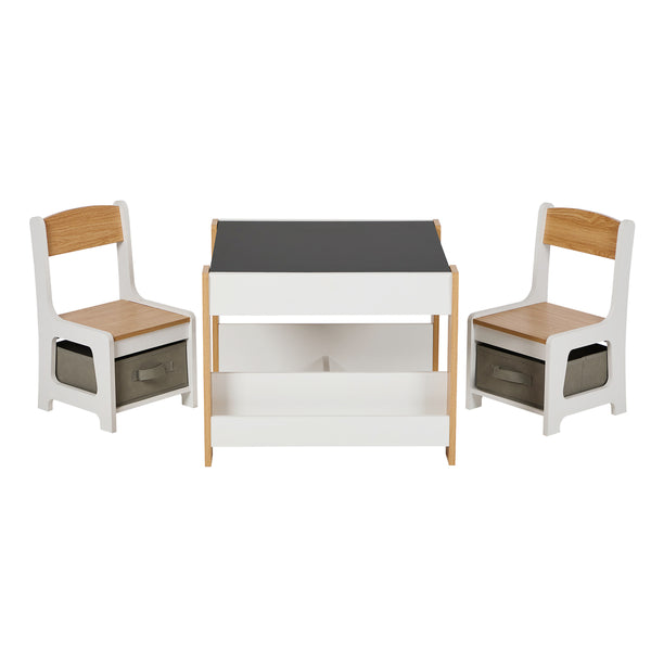 Oikiture Kid Table Set - White & Wood - Storage - Default Title