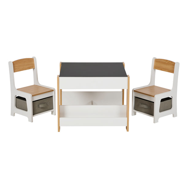 Oikiture Kid Table Set - White & Wood - Storage - Default Title