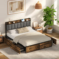 Oikiture Metal Storage Bed Frame with USB Headboard