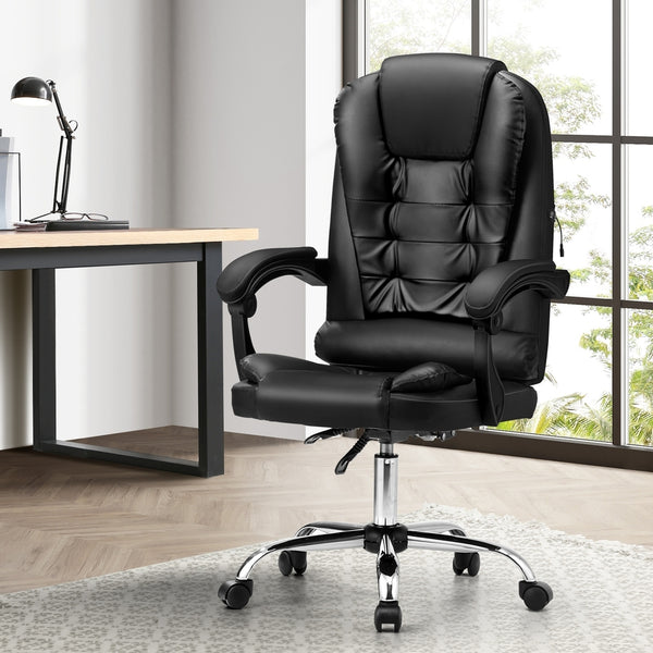 Oikiture Office Massage Chair PU Leather - Black - Black