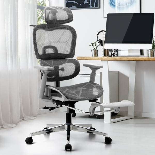 Oikiture Office Chair with Footrest - Grey
