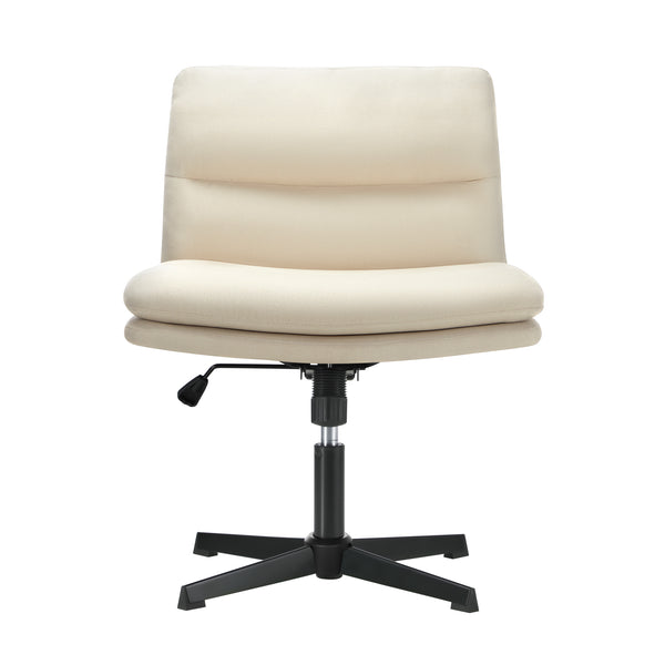 Oikiture Mid Back Armless Office Desk Chair Wide Linen Seat No Wheels Beige - product image 3