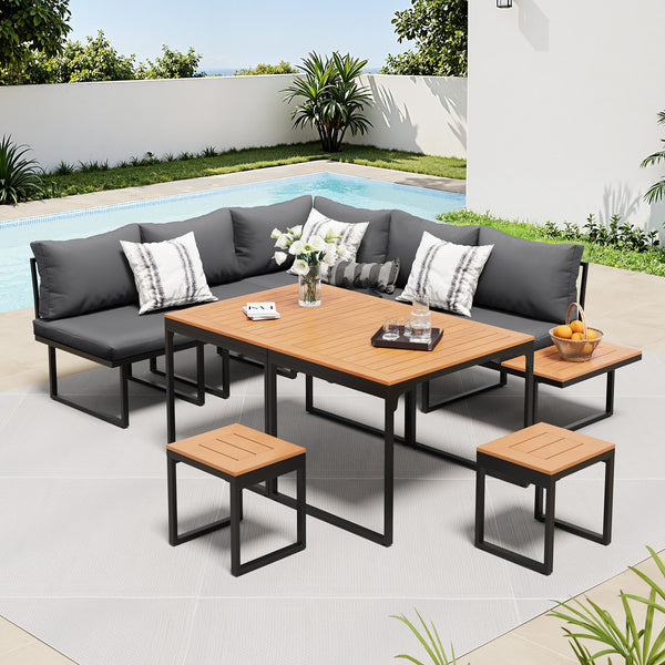 Livsip FAROE 7 Seater Outdoor Dining Sofa Set Patio Lounge Grey
