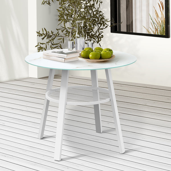 Livsip 90cm Outdoor Dining Table with Storage Shelf Patio White