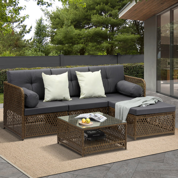 Livsip CORAL 4 Seater Outdoor Wicker Sofa Lounge Set Patio Brown