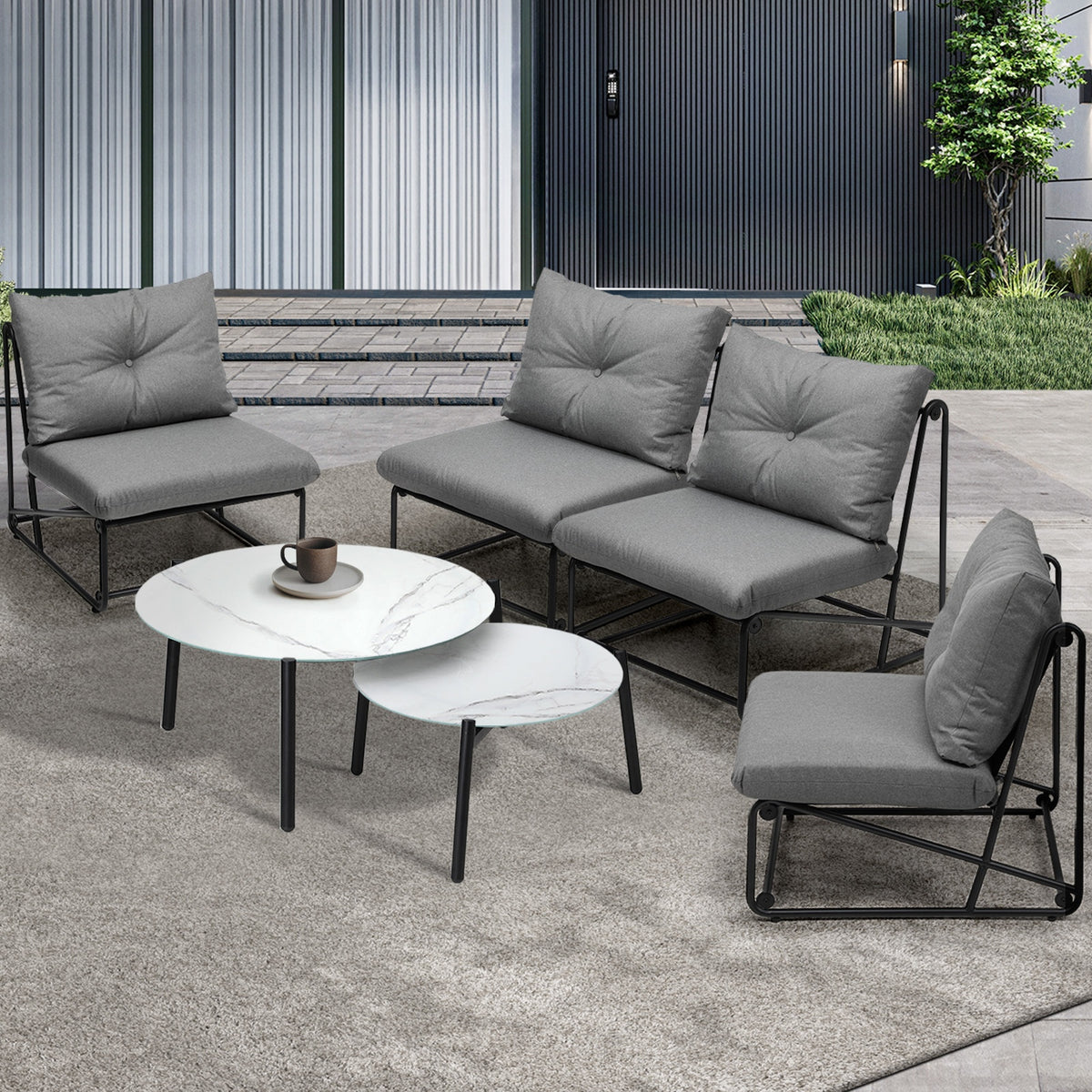 Livsip 6PCS Outdoor Sofa Lounge Set Table and Chairs Patio Grey - product image 1