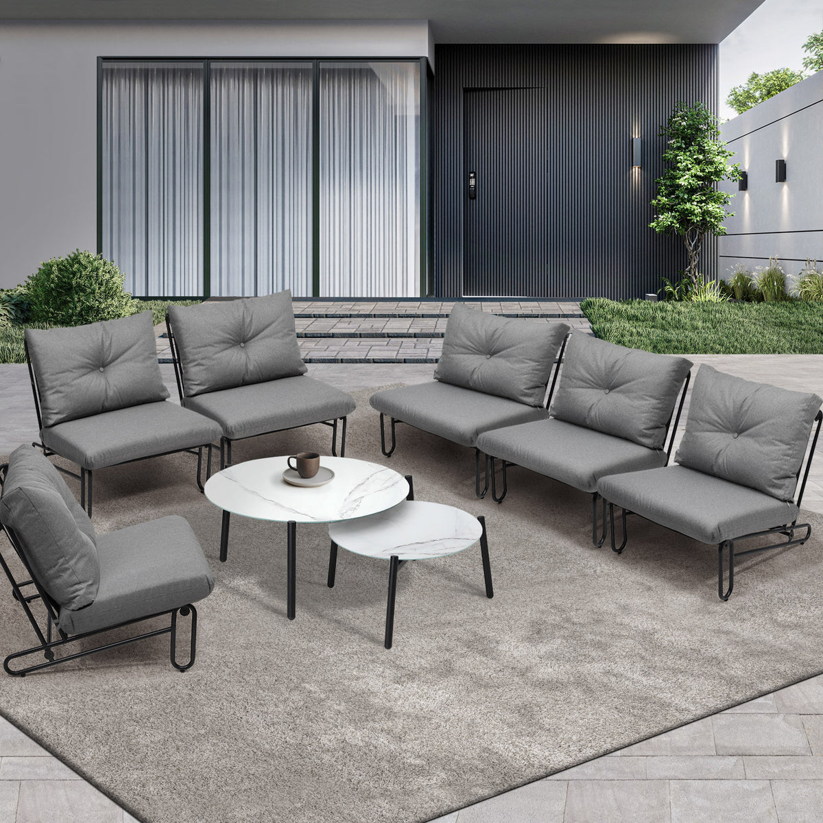 Livsip 8PCS Outdoor Sofa Lounge Set Patio Table and Chairs Grey - product image 1