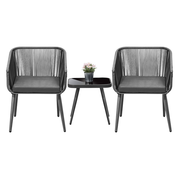 Livsip 3PCS Outdoor Bistro Set Lounge Chairs and Side Table Grey - product image 3