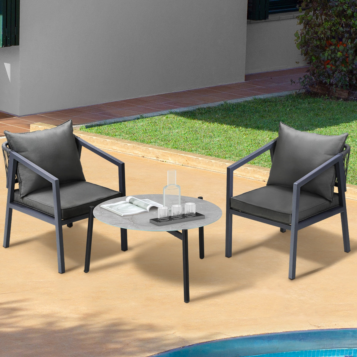 Livsip 3PCS Outdoor Patio Lounge Furniture Set 70cm Coffee Table Grey - product image 1