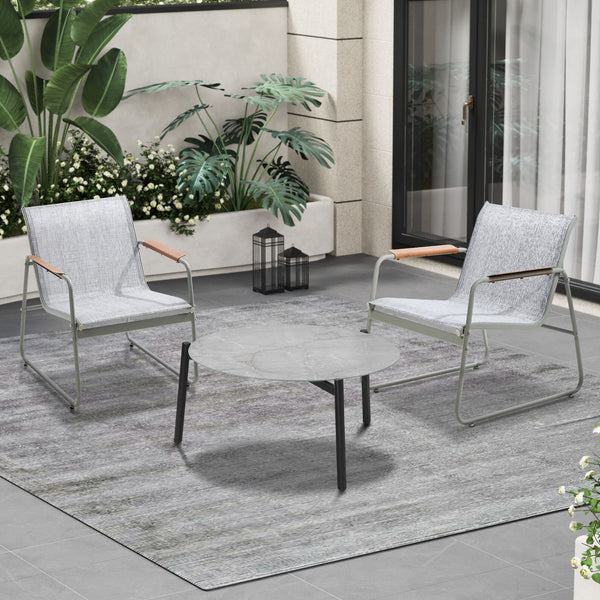 Livsip 3PCS Outdoor Bistro Set Textilene Chairs 70cm Coffee Table Grey