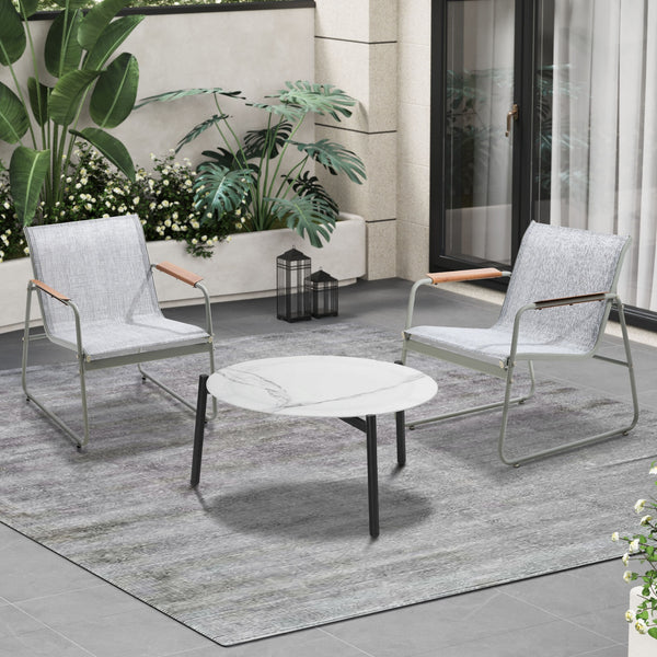 Livsip 3PCS Outdoor Bistro Set Textilene Chairs 70cm Coffee Table White