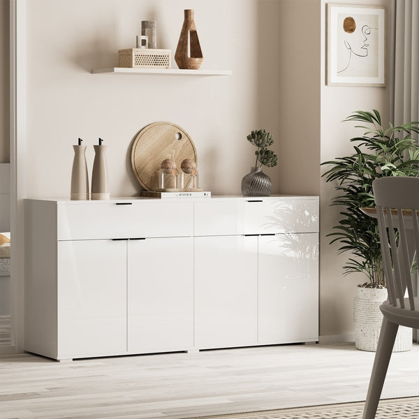 Oikiture Sideboard Buffet 4 Doors and 2 Drawers - White