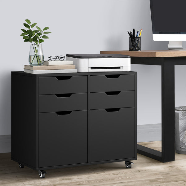 Oikiture Filing Cabinet 2 Doors and 4 Drawers - Black