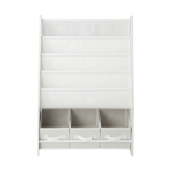Oikiture Kids Bookshelf with 3 Boxes - White - Default Title