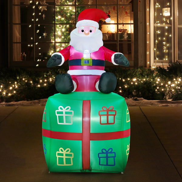 Tinseltown 1.8M Christmas Inflatable Santa Gift Box LED Light Outdoor Decor