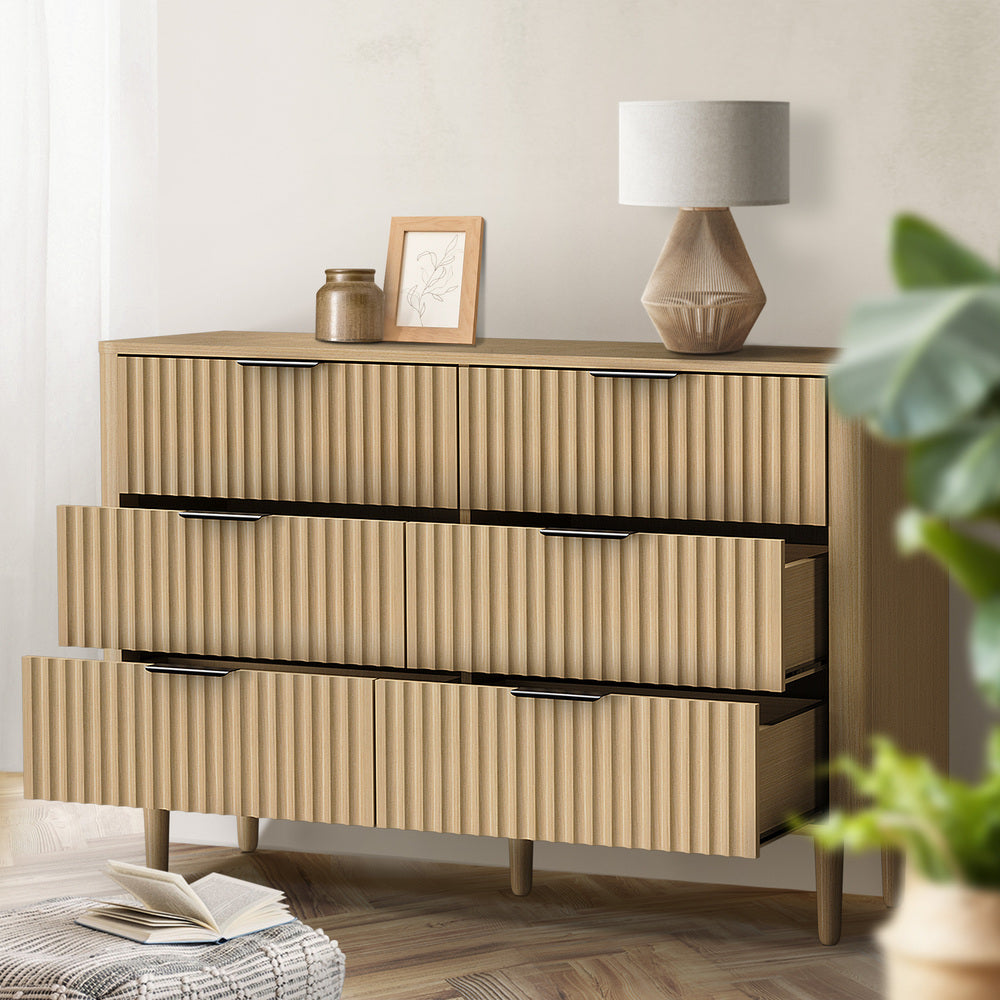 Fluted Elegance - Holding Attention & Style in a Six-Drawer Storage